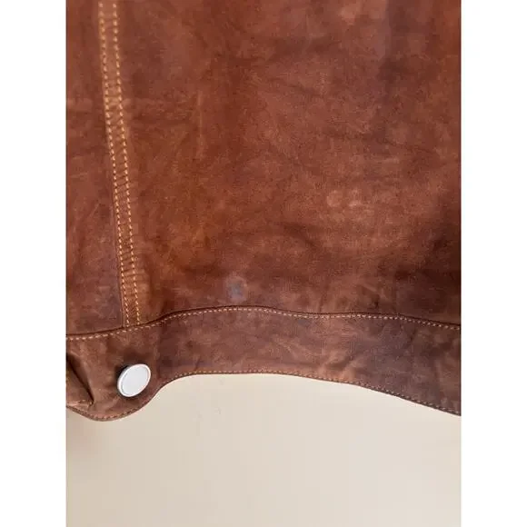 Quince Suede Trucker Jacket Brown Goat Leather Great Patina XS/S READ - Picture 6 of 10